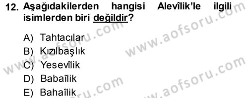 İslam Mezhepleri Tarihi Dersi 2013 - 2014 Yılı (Final) Dönem Sonu Sınav Soruları 12. Soru