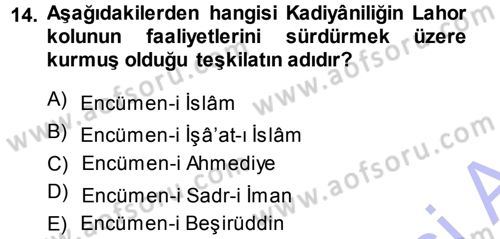 İslam Mezhepleri Tarihi Dersi 2013 - 2014 Yılı (Final) Dönem Sonu Sınav Soruları 14. Soru
