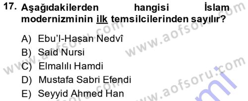 İslam Mezhepleri Tarihi Dersi 2013 - 2014 Yılı (Final) Dönem Sonu Sınav Soruları 17. Soru
