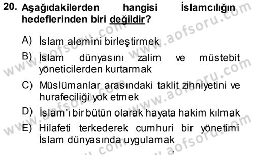 İslam Mezhepleri Tarihi Dersi 2013 - 2014 Yılı (Final) Dönem Sonu Sınav Soruları 20. Soru