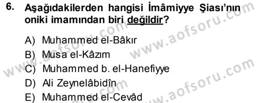 İslam Mezhepleri Tarihi Dersi 2013 - 2014 Yılı (Final) Dönem Sonu Sınav Soruları 6. Soru