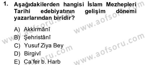 İslam Mezhepleri Tarihi Dersi 2013 - 2014 Yılı Tek Ders Sınav Soruları 1. Soru