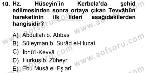 İslam Mezhepleri Tarihi Dersi 2013 - 2014 Yılı Tek Ders Sınav Soruları 10. Soru