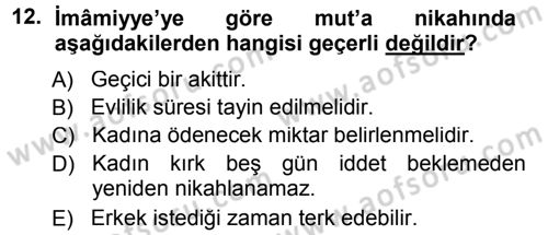 İslam Mezhepleri Tarihi Dersi 2013 - 2014 Yılı Tek Ders Sınav Soruları 12. Soru