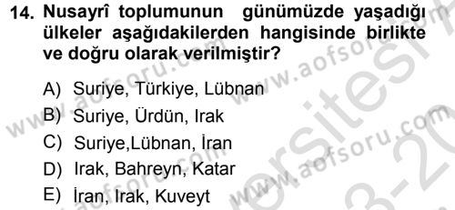İslam Mezhepleri Tarihi Dersi 2013 - 2014 Yılı Tek Ders Sınav Soruları 14. Soru