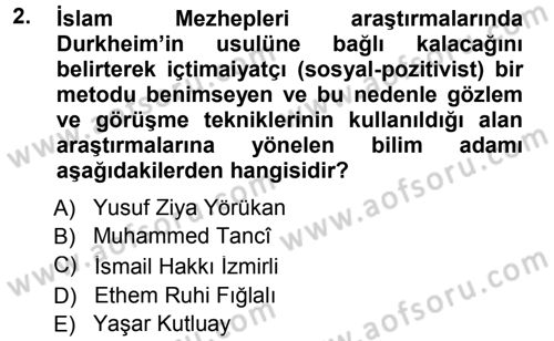 İslam Mezhepleri Tarihi Dersi 2013 - 2014 Yılı Tek Ders Sınav Soruları 2. Soru