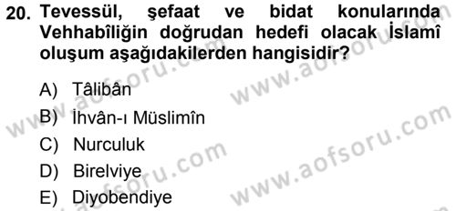 İslam Mezhepleri Tarihi Dersi 2013 - 2014 Yılı Tek Ders Sınav Soruları 20. Soru