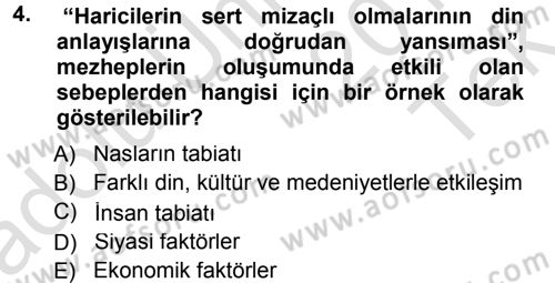 İslam Mezhepleri Tarihi Dersi 2013 - 2014 Yılı Tek Ders Sınav Soruları 4. Soru