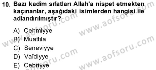 İslam Mezhepleri Tarihi Dersi Ara Sınavı Deneme Sınav Soruları 10. Soru