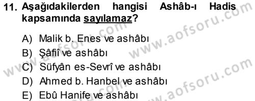 İslam Mezhepleri Tarihi Dersi Ara Sınavı Deneme Sınav Soruları 11. Soru