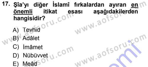İslam Mezhepleri Tarihi Dersi 2014 - 2015 Yılı (Vize) Ara Sınav Soruları 17. Soru