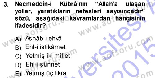 İslam Mezhepleri Tarihi Dersi Ara Sınavı Deneme Sınav Soruları 3. Soru