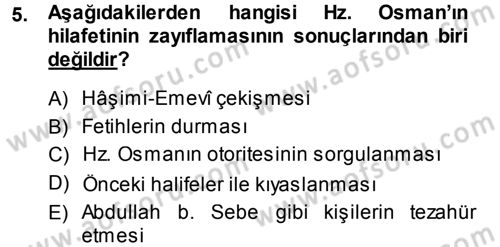 İslam Mezhepleri Tarihi Dersi Ara Sınavı Deneme Sınav Soruları 5. Soru