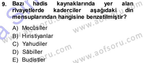 İslam Mezhepleri Tarihi Dersi 2014 - 2015 Yılı (Vize) Ara Sınav Soruları 9. Soru
