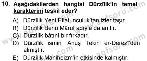 İslam Mezhepleri Tarihi Dersi 2014 - 2015 Yılı (Final) Dönem Sonu Sınav Soruları 10. Soru