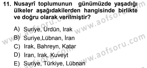 İslam Mezhepleri Tarihi Dersi 2014 - 2015 Yılı (Final) Dönem Sonu Sınav Soruları 11. Soru