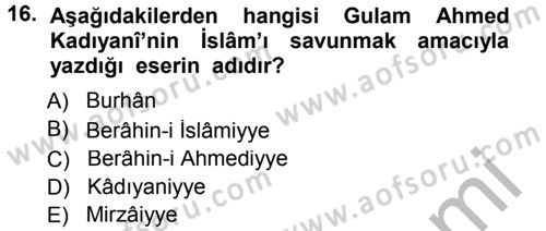 İslam Mezhepleri Tarihi Dersi 2014 - 2015 Yılı (Final) Dönem Sonu Sınav Soruları 16. Soru