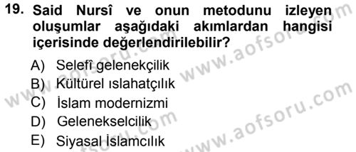 İslam Mezhepleri Tarihi Dersi 2014 - 2015 Yılı (Final) Dönem Sonu Sınav Soruları 19. Soru