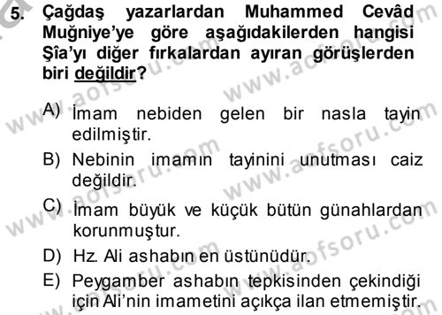 İslam Mezhepleri Tarihi Dersi 2014 - 2015 Yılı (Final) Dönem Sonu Sınav Soruları 5. Soru