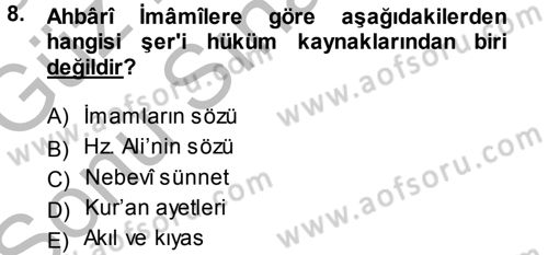 İslam Mezhepleri Tarihi Dersi 2014 - 2015 Yılı (Final) Dönem Sonu Sınav Soruları 8. Soru