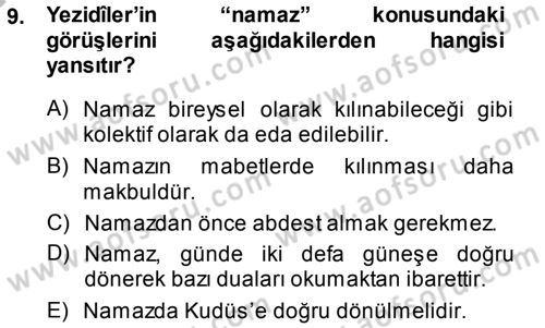 İslam Mezhepleri Tarihi Dersi 2014 - 2015 Yılı (Final) Dönem Sonu Sınav Soruları 9. Soru
