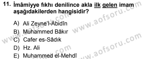 İslam Mezhepleri Tarihi Dersi 2014 - 2015 Yılı Tek Ders Sınav Soruları 11. Soru