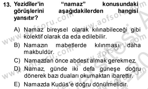 İslam Mezhepleri Tarihi Dersi 2014 - 2015 Yılı Tek Ders Sınav Soruları 13. Soru