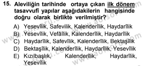 İslam Mezhepleri Tarihi Dersi 2014 - 2015 Yılı Tek Ders Sınav Soruları 15. Soru