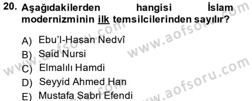 İslam Mezhepleri Tarihi Dersi 2014 - 2015 Yılı Tek Ders Sınav Soruları 20. Soru