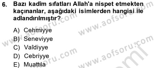 İslam Mezhepleri Tarihi Dersi 2014 - 2015 Yılı Tek Ders Sınav Soruları 6. Soru