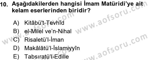 İslam Mezhepleri Tarihi Dersi 2015 - 2016 Yılı (Vize) Ara Sınav Soruları 10. Soru