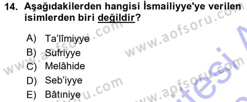 İslam Mezhepleri Tarihi Dersi 2015 - 2016 Yılı (Vize) Ara Sınav Soruları 14. Soru