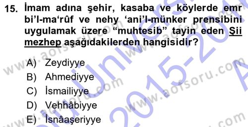İslam Mezhepleri Tarihi Dersi 2015 - 2016 Yılı (Vize) Ara Sınav Soruları 15. Soru