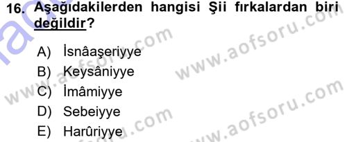 İslam Mezhepleri Tarihi Dersi 2015 - 2016 Yılı (Vize) Ara Sınav Soruları 16. Soru