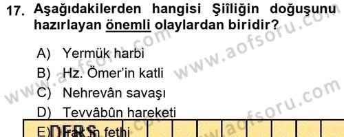 İslam Mezhepleri Tarihi Dersi 2015 - 2016 Yılı (Vize) Ara Sınav Soruları 17. Soru