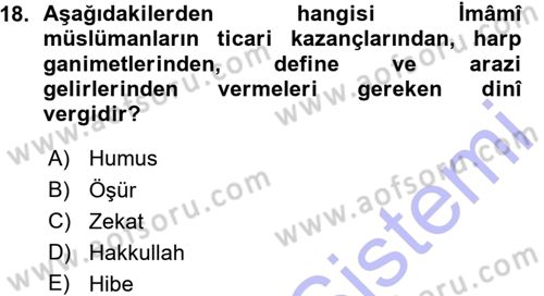 İslam Mezhepleri Tarihi Dersi 2015 - 2016 Yılı (Vize) Ara Sınav Soruları 18. Soru