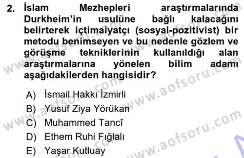 İslam Mezhepleri Tarihi Dersi 2015 - 2016 Yılı (Vize) Ara Sınav Soruları 2. Soru