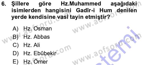 İslam Mezhepleri Tarihi Dersi 2015 - 2016 Yılı (Vize) Ara Sınav Soruları 6. Soru