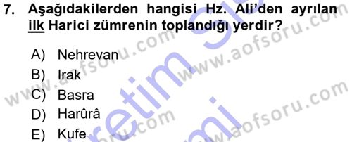 İslam Mezhepleri Tarihi Dersi 2015 - 2016 Yılı (Vize) Ara Sınav Soruları 7. Soru