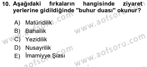 İslam Mezhepleri Tarihi Dersi 2015 - 2016 Yılı (Final) Dönem Sonu Sınav Soruları 10. Soru