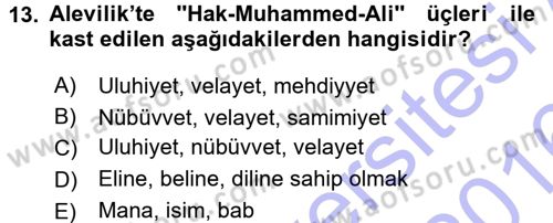 İslam Mezhepleri Tarihi Dersi 2015 - 2016 Yılı (Final) Dönem Sonu Sınav Soruları 13. Soru