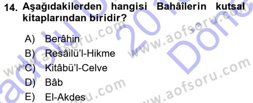 İslam Mezhepleri Tarihi Dersi 2015 - 2016 Yılı (Final) Dönem Sonu Sınav Soruları 14. Soru