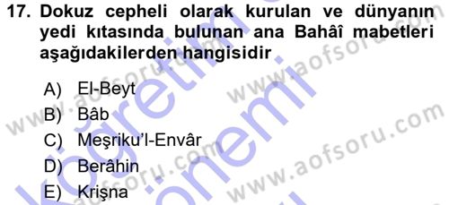İslam Mezhepleri Tarihi Dersi 2015 - 2016 Yılı (Final) Dönem Sonu Sınav Soruları 17. Soru