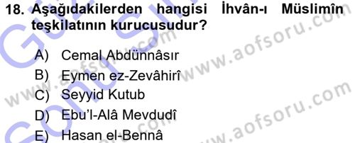 İslam Mezhepleri Tarihi Dersi 2015 - 2016 Yılı (Final) Dönem Sonu Sınav Soruları 18. Soru