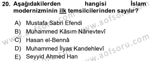 İslam Mezhepleri Tarihi Dersi 2015 - 2016 Yılı (Final) Dönem Sonu Sınav Soruları 20. Soru