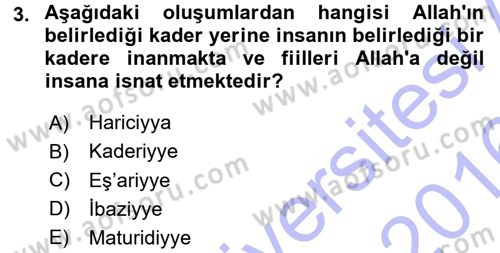 İslam Mezhepleri Tarihi Dersi 2015 - 2016 Yılı (Final) Dönem Sonu Sınav Soruları 3. Soru