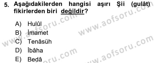 İslam Mezhepleri Tarihi Dersi 2015 - 2016 Yılı (Final) Dönem Sonu Sınav Soruları 5. Soru