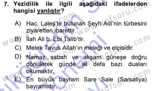 İslam Mezhepleri Tarihi Dersi 2015 - 2016 Yılı (Final) Dönem Sonu Sınav Soruları 7. Soru