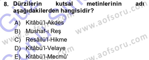 İslam Mezhepleri Tarihi Dersi 2015 - 2016 Yılı (Final) Dönem Sonu Sınav Soruları 8. Soru