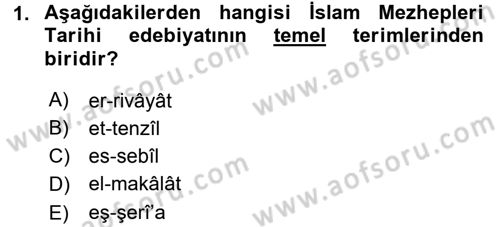 İslam Mezhepleri Tarihi Dersi 2015 - 2016 Yılı Tek Ders Sınav Soruları 1. Soru